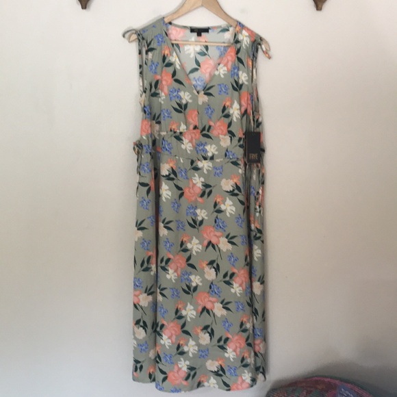 NEW FRYE DRAWSTRING WAIST V-NECK DRESS. M - Picture 3 of 9